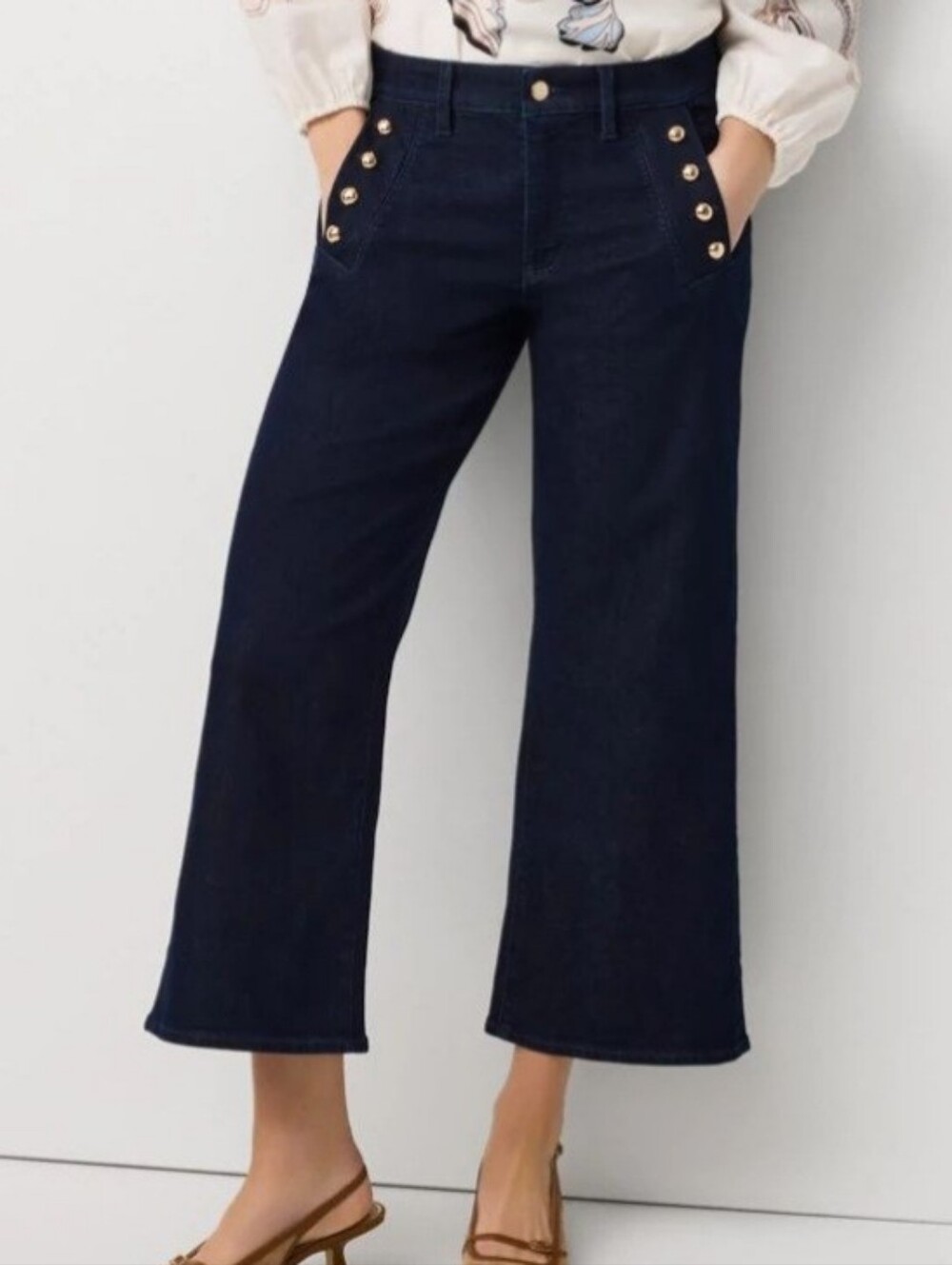 WHBM High Rise Wide Leg Cropped Mariner Jean SZ 12 - Picture 3 of 6